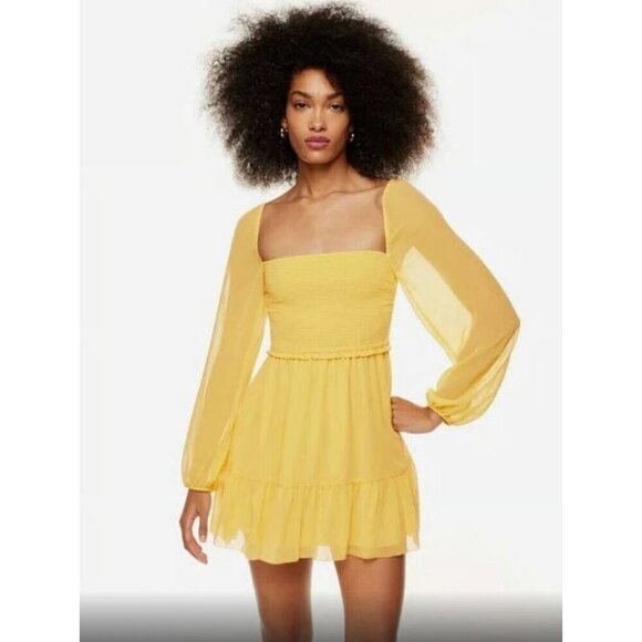 Aritzia Dresses & Skirts - Aritzia Wilfred Tempest Mini Dress in Yellow Size Small Long Sleeve Squareneck